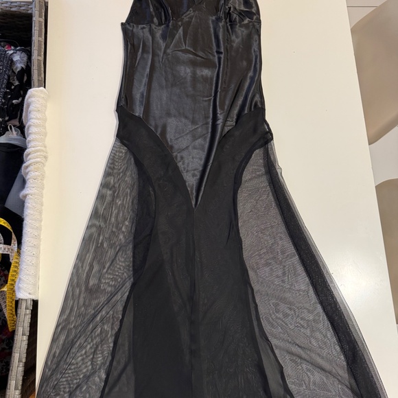 Luxury Lingerie Satin Slip Dress La Vie en Rose Black Maxi – Rhinestone Straps, - Picture 4 of 7